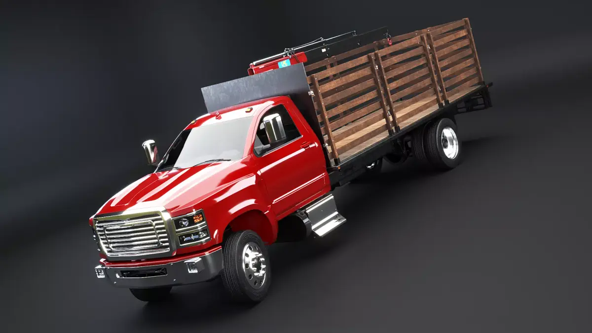 Full Size Truck with Stake Bed and Telescopic Crane 3D model