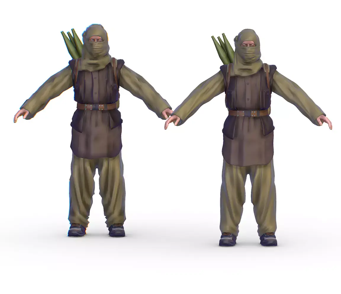 High Poly Subdivision Man Old Afghan Soldier Low-poly 3D model