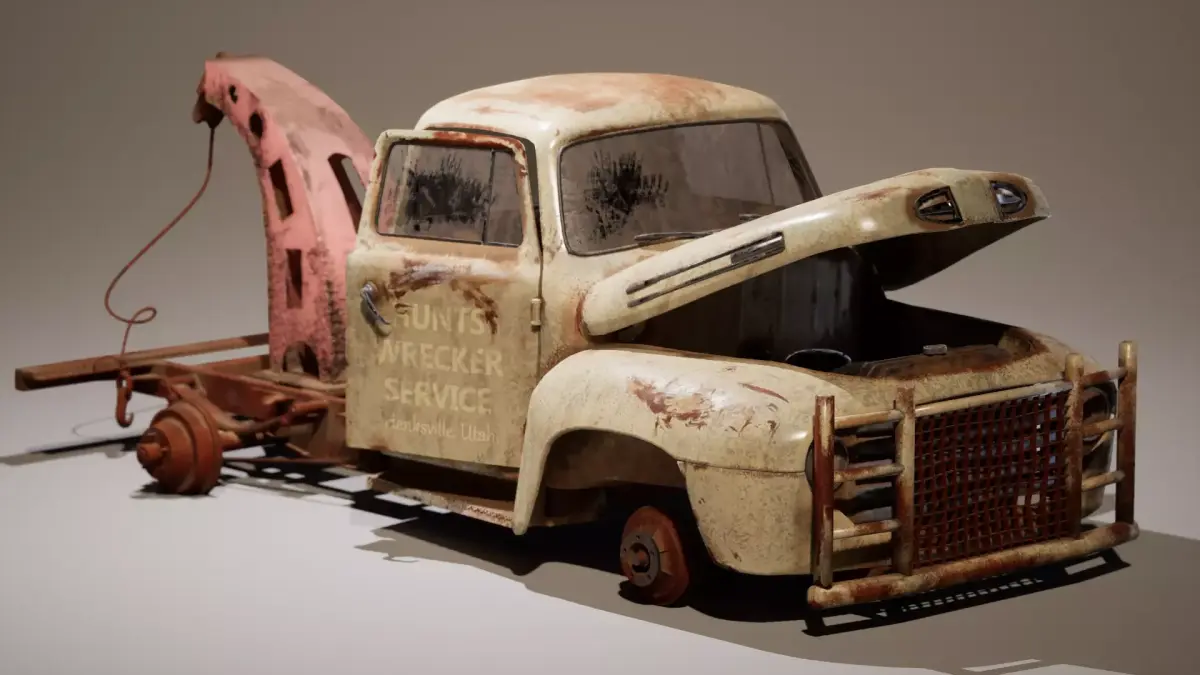 Rusted 1950s Pickup Wrecker Game-Ready 3D Model Low-poly 3D model