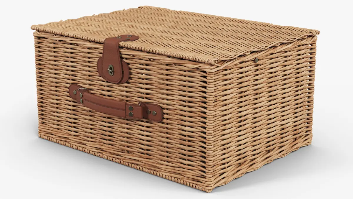 Willow Picnic Basket with Lid Closed Brown 3D model