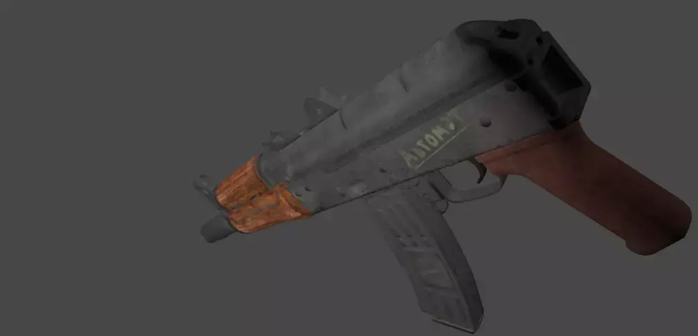 AKS74U gun with wood Low-poly 3D model