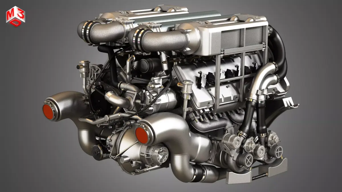Veyron 8 Litre Engine - W16 Engine With 4 Turbochargers 3D model