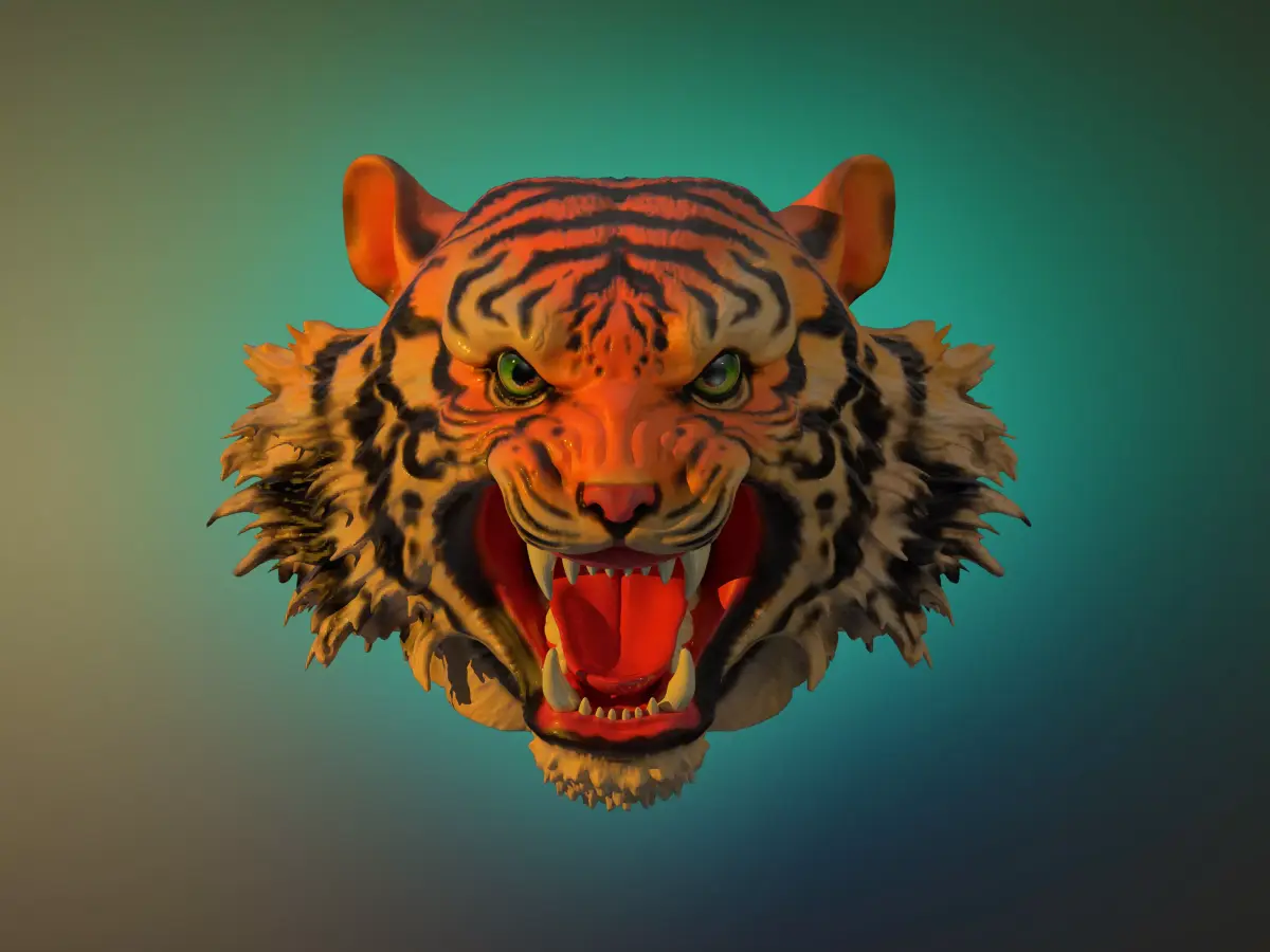 Tiger head long hair 3D model