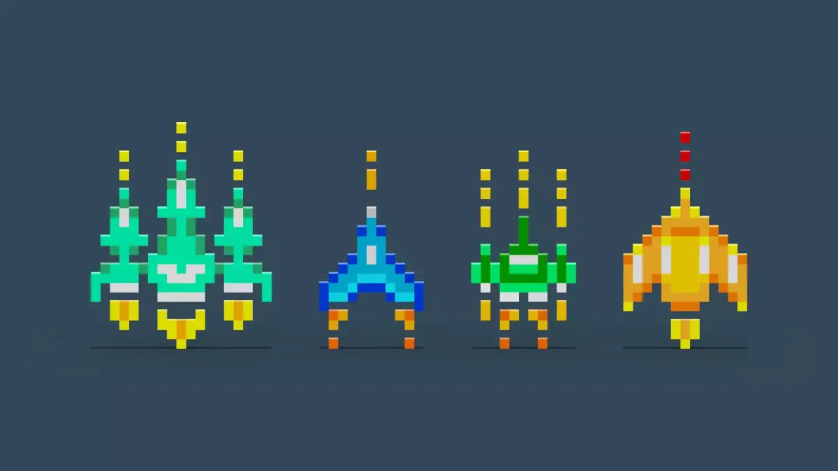 Pixel Spaceship Pack Low-poly 3D model