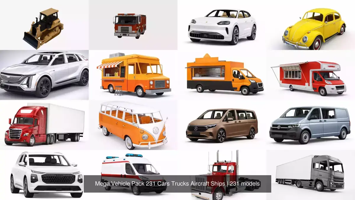 Mega Vehicle Pack 231 Cars Trucks Aircraft Ships