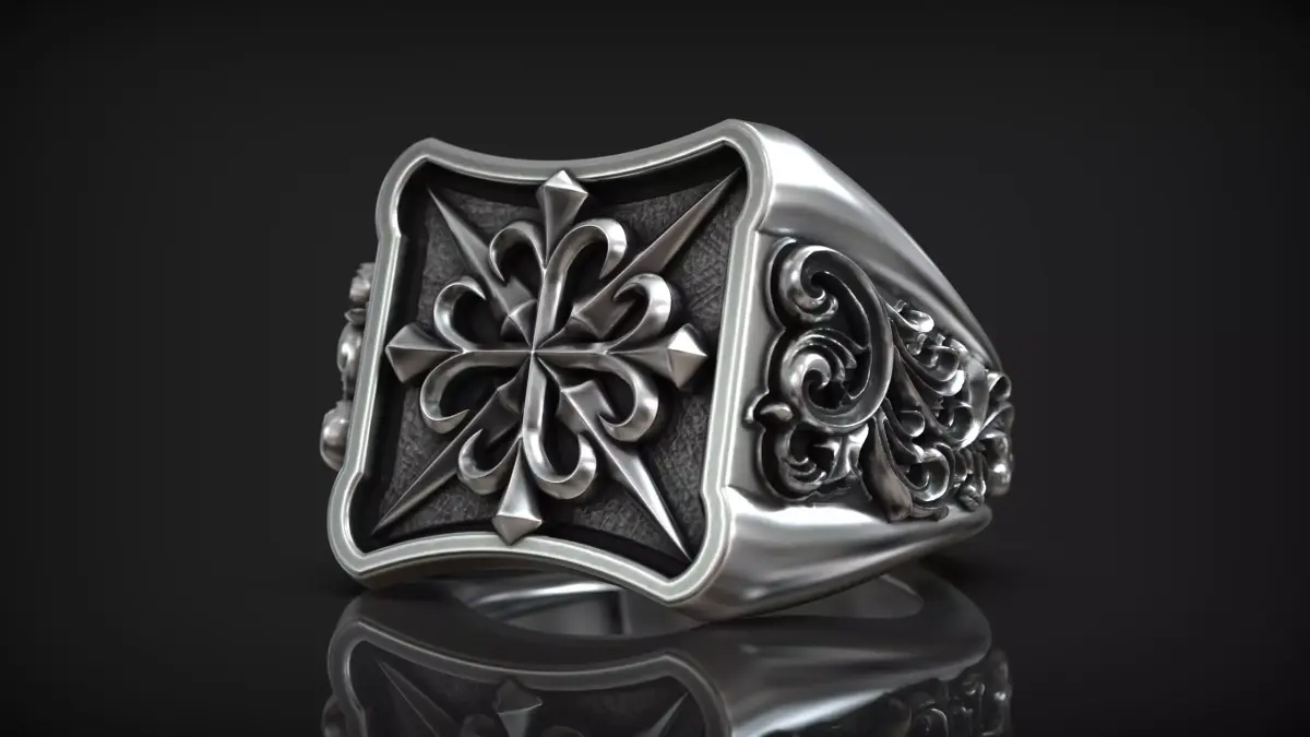 Medieval Cross Emblem Gothic Royal Lily Ornamental Ring 3D print model