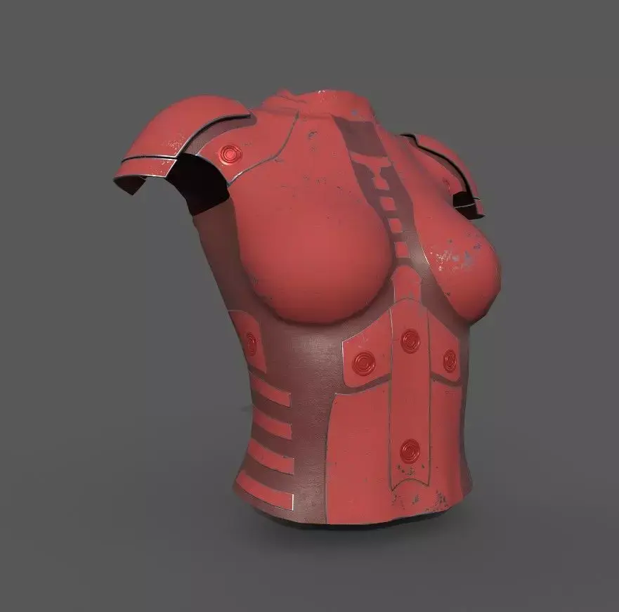 Simple sci-fi female red metal armor Low-poly 3D model Low-poly 3D model