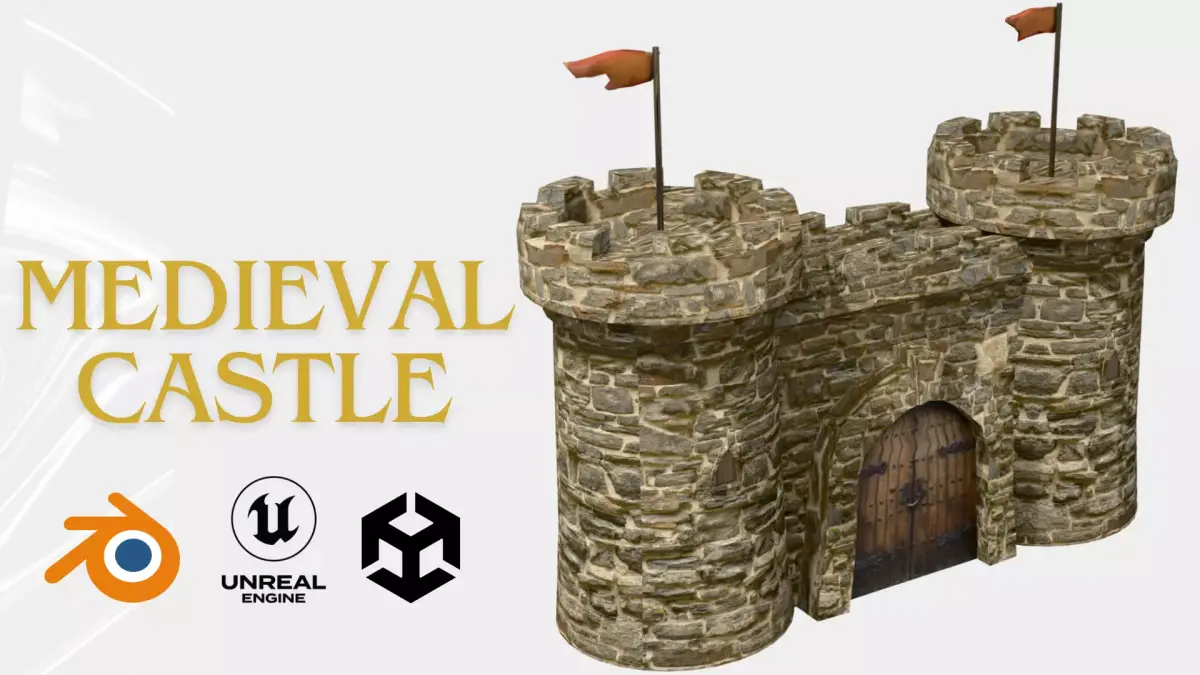Medieval Castle with Towers Low-poly 3D model