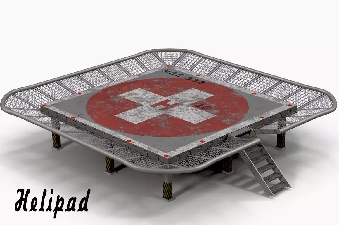 Helipad 2 bench Low-poly 3D model