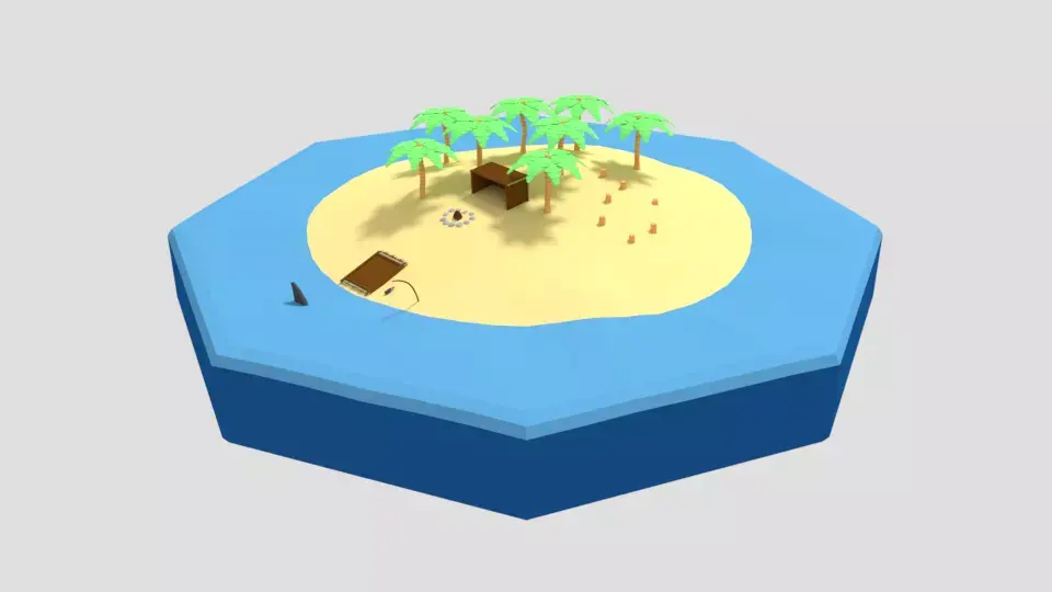 Low Poly Cartoon Island Scene Low-poly 3D model
