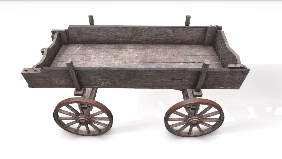 Old Low Poly Wooden Cart Low-poly 3D model