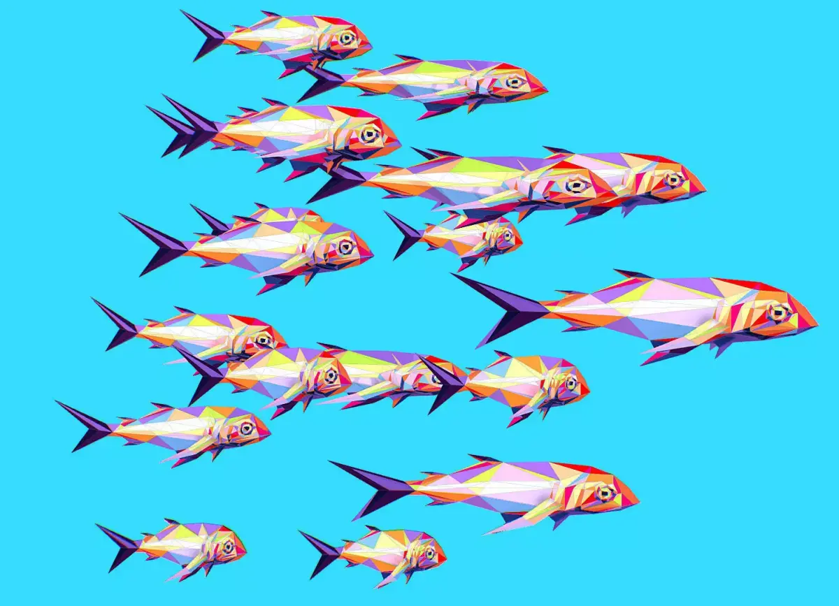 Animated Low Poly Pop Art Flock Sea Fish Low-poly 3D model