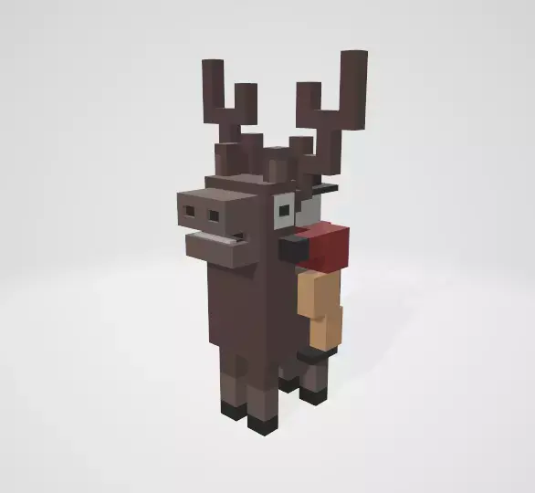 Crossy Road type game Reindeer and Rider Low-poly 3D model