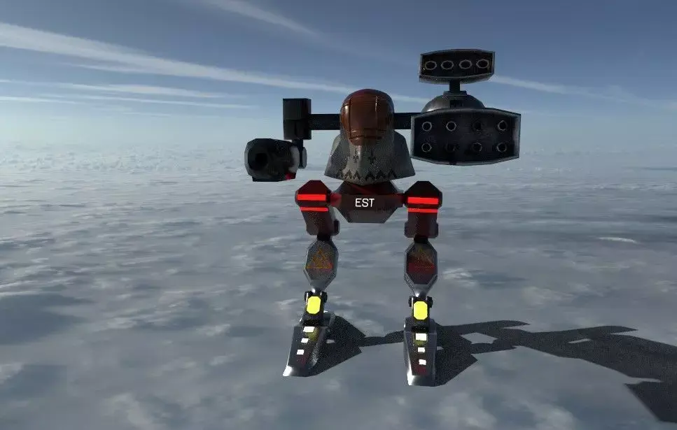 Battle-mech robot in sky Low-poly 3D model