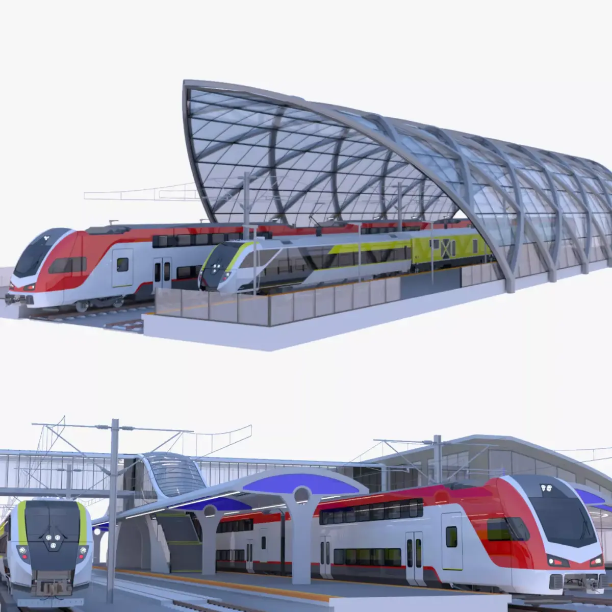 Stations with american trains 3D Model Pack purchase