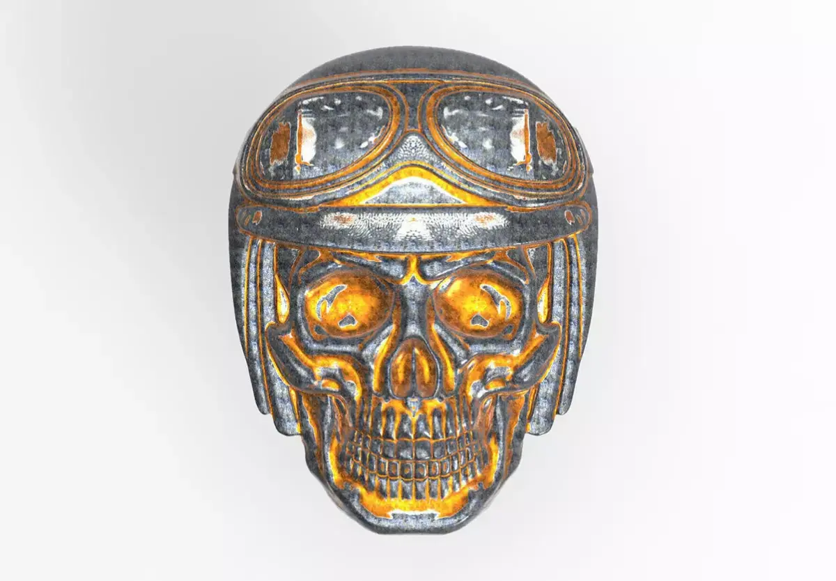 Bas-relief of anatomically correct skull in a motorcycle helm 3D print model