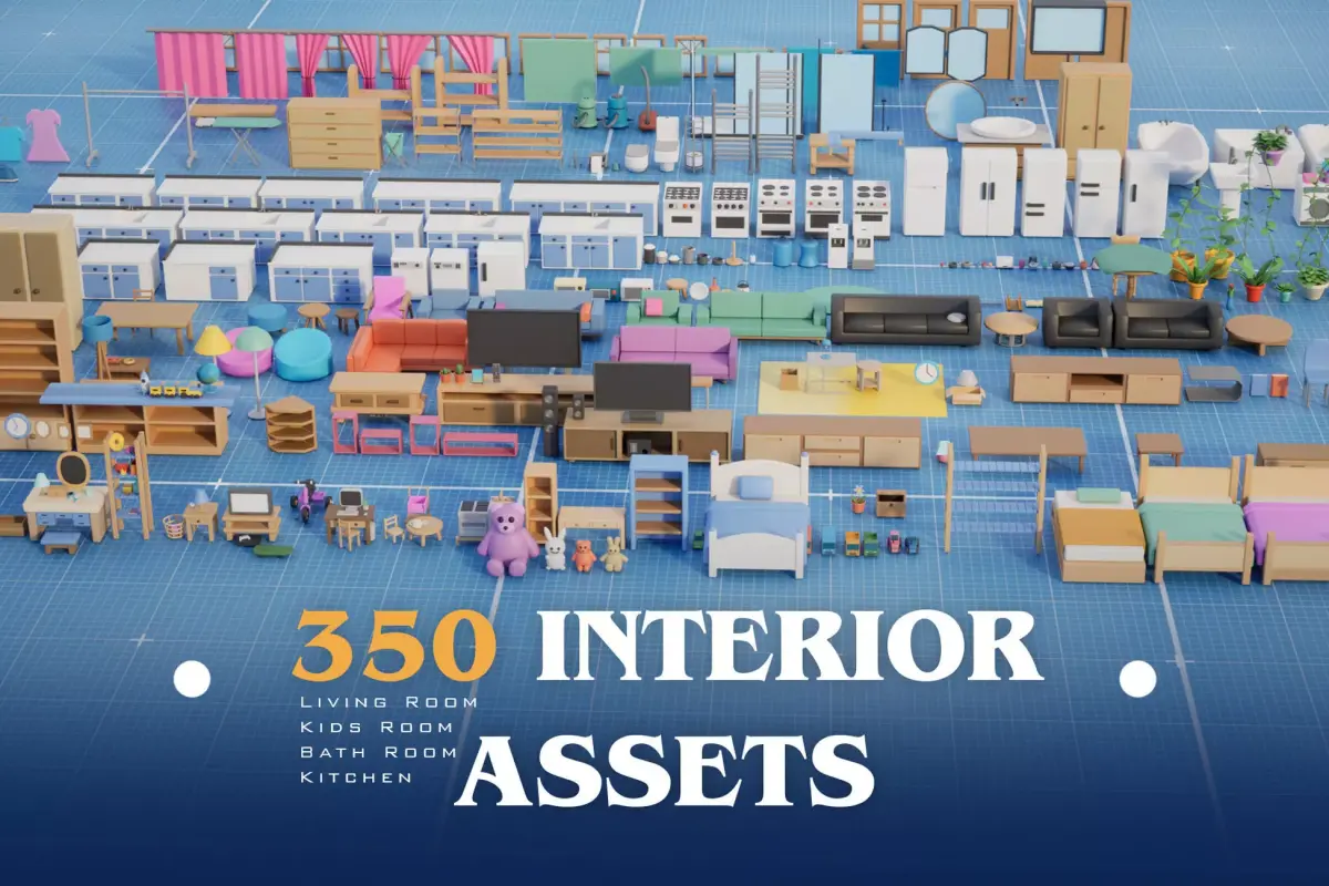 Interior Room Assets Mega Pack Low-poly 3D model