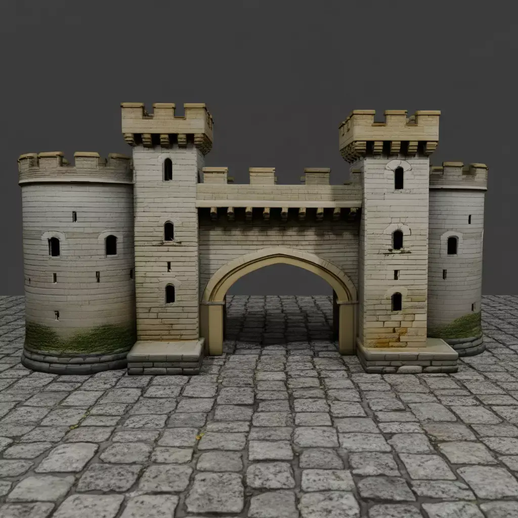 Medieval Castle Fortress Gate  with  Towers Fantasy 3D Model Low-poly 3D model
