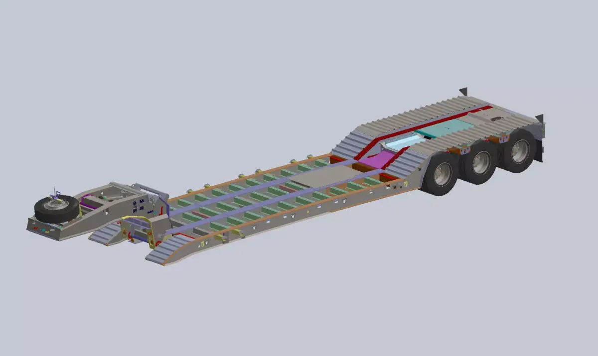 50 Tons Lowboy Semitrailer Detachable Hydraulic Neck 3D model