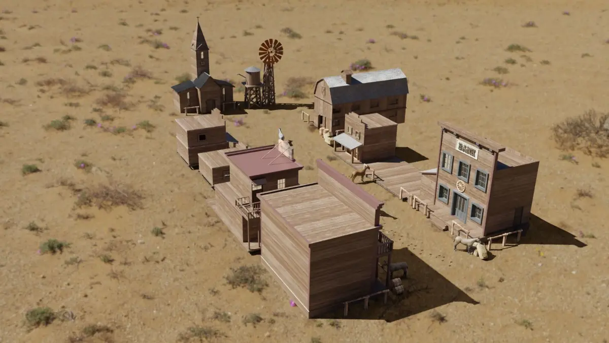 western cowboy village in kit Low-poly 3D model