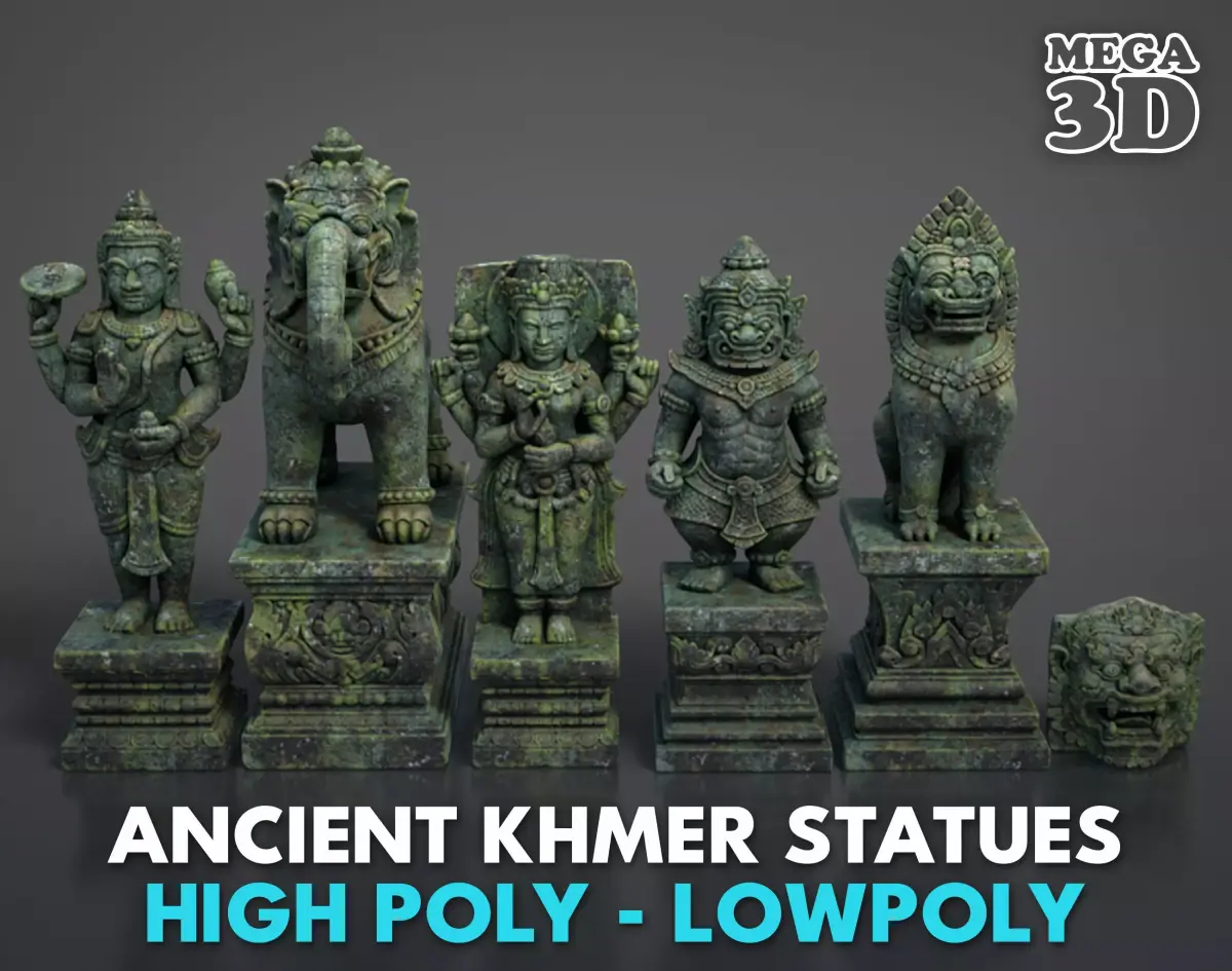Ancient Khmer Statues Pack B-250523 3D Model Collection