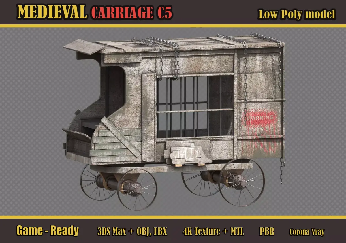 Medieval Carriage C5 Low-poly 3D model