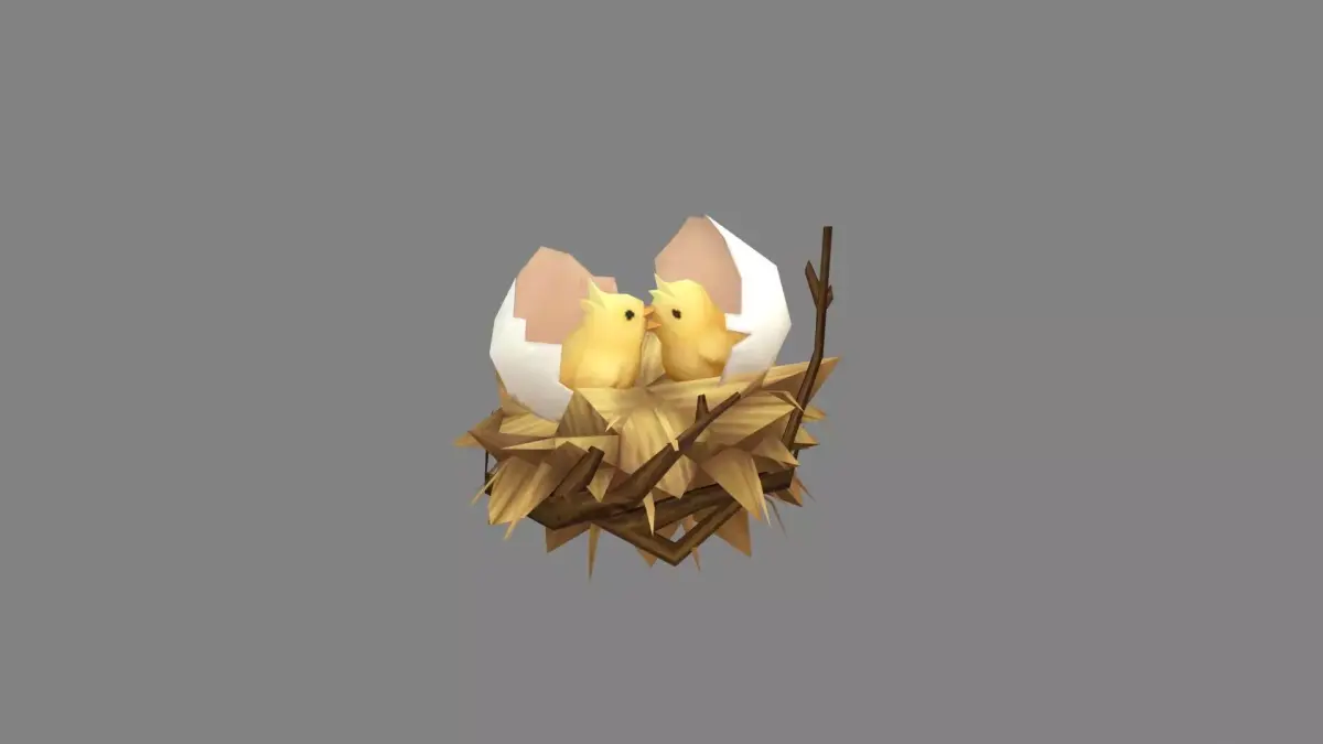 Cartoon bird nest - fledgling - chicks in the nest Low-poly 3D model