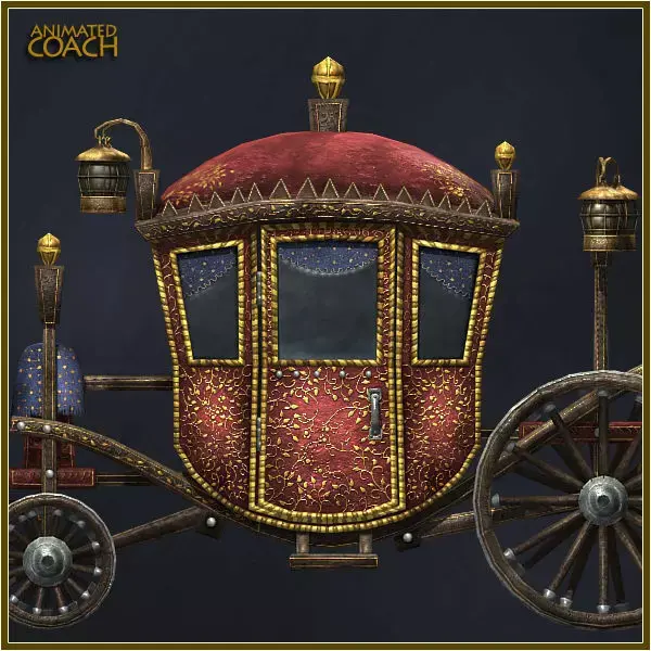 Animated Medieval Coach Low-poly 3D model