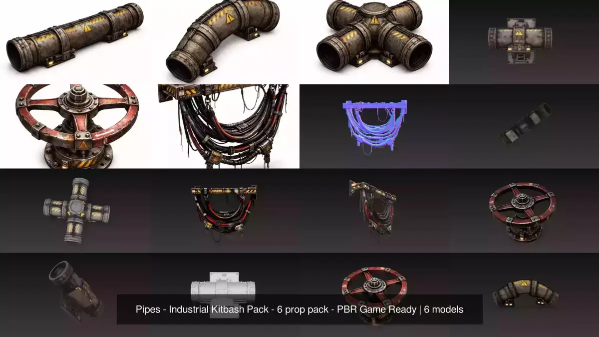 Pipes - Industrial Kitbash Pack - 6 prop pack - PBR Game Ready