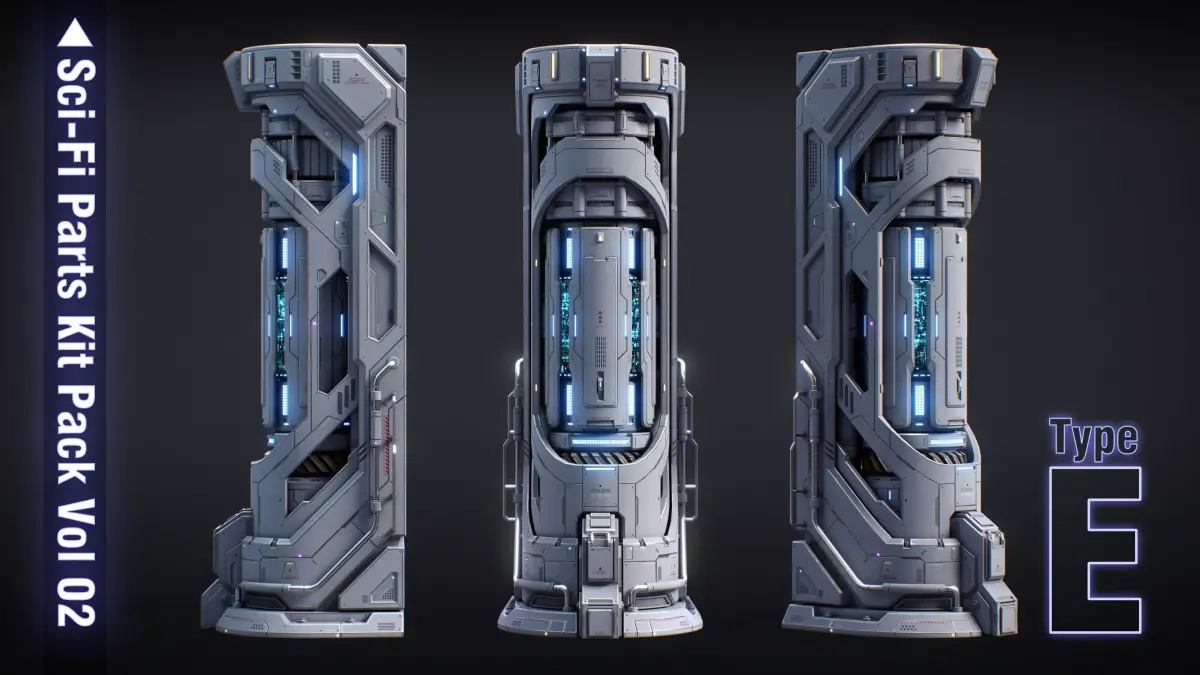 Sci-Fi Parts Kit Pack Vol 02 E-PBR Low-poly 3D model