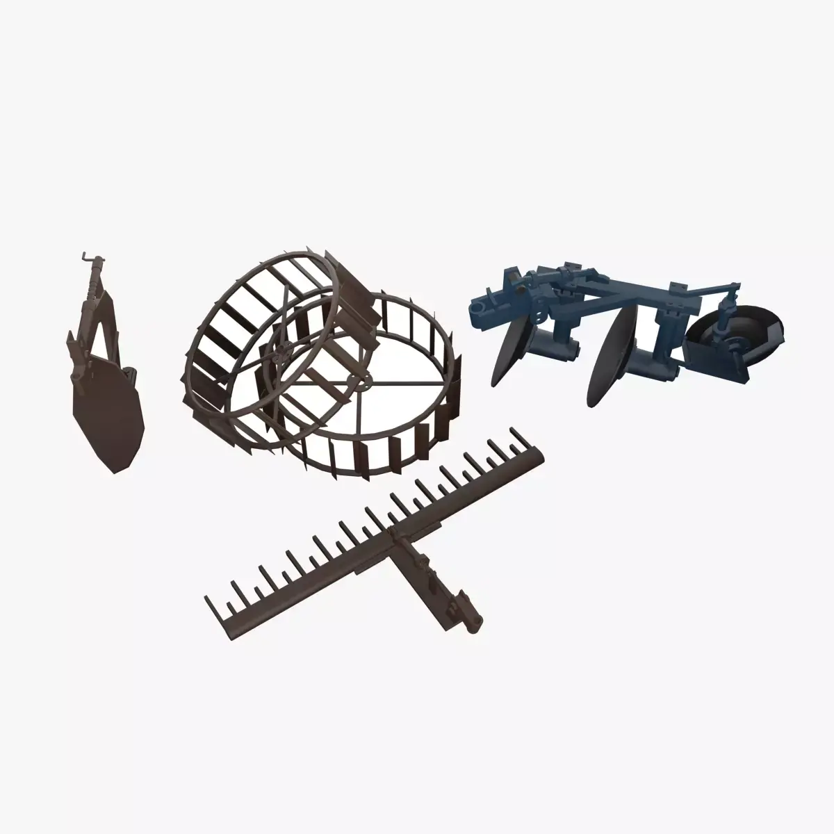 Low-poly local thailand tractor parts model Low-poly 3D model