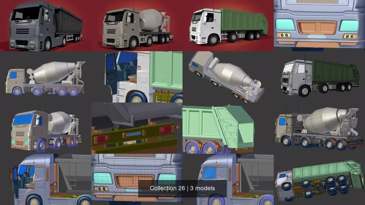 Generic Heavy Truck - Garbage - Construction - Tipping 3D Model Pack