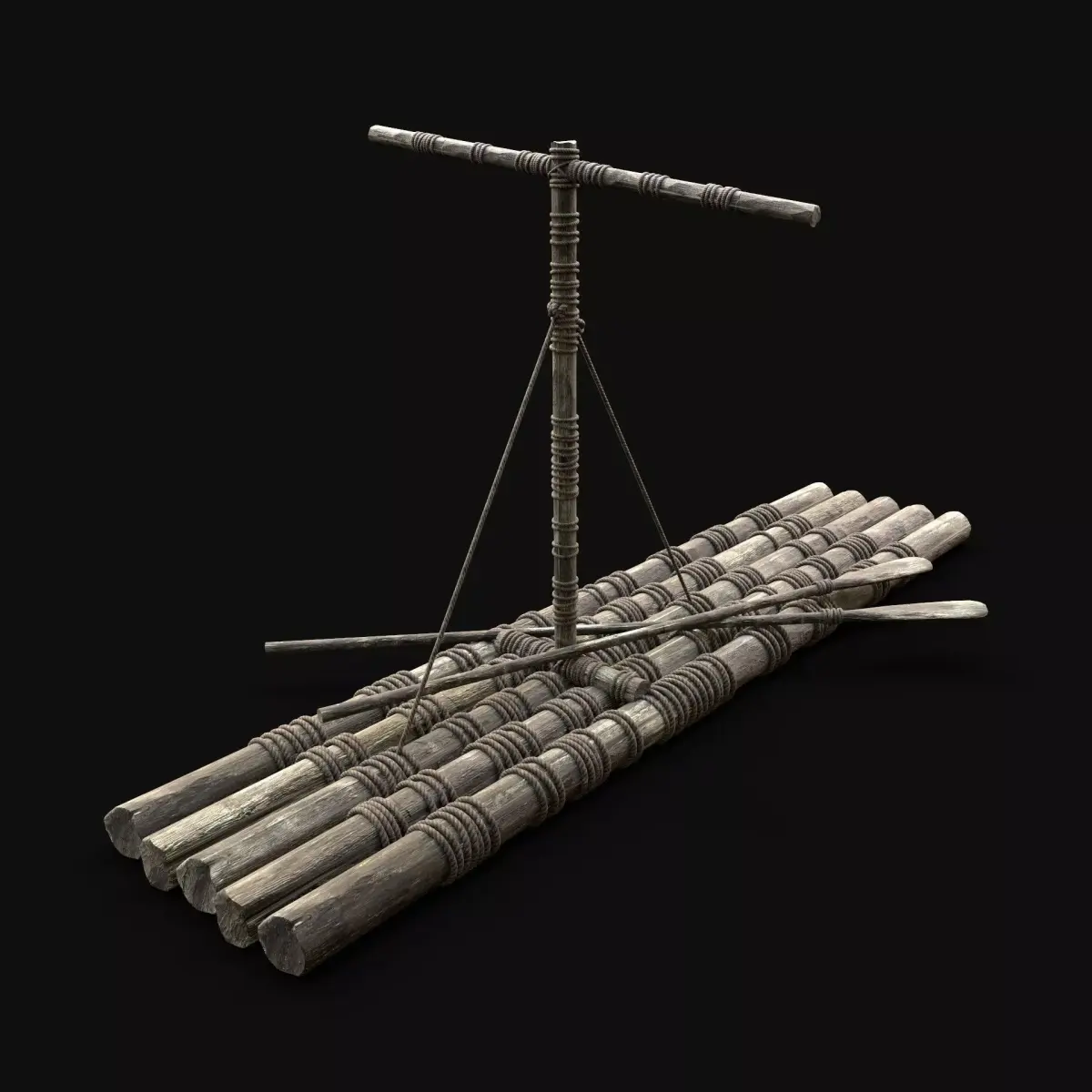 RAFT WOODEN SURVIVAL CASTAWAY IMPROVISED BARGE LOG CRAFTING Low-poly 3D model