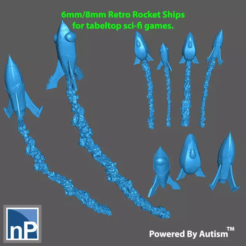 6mm Scale Rocket ships for SciFi Wargames - pack 1 Free 3D print model