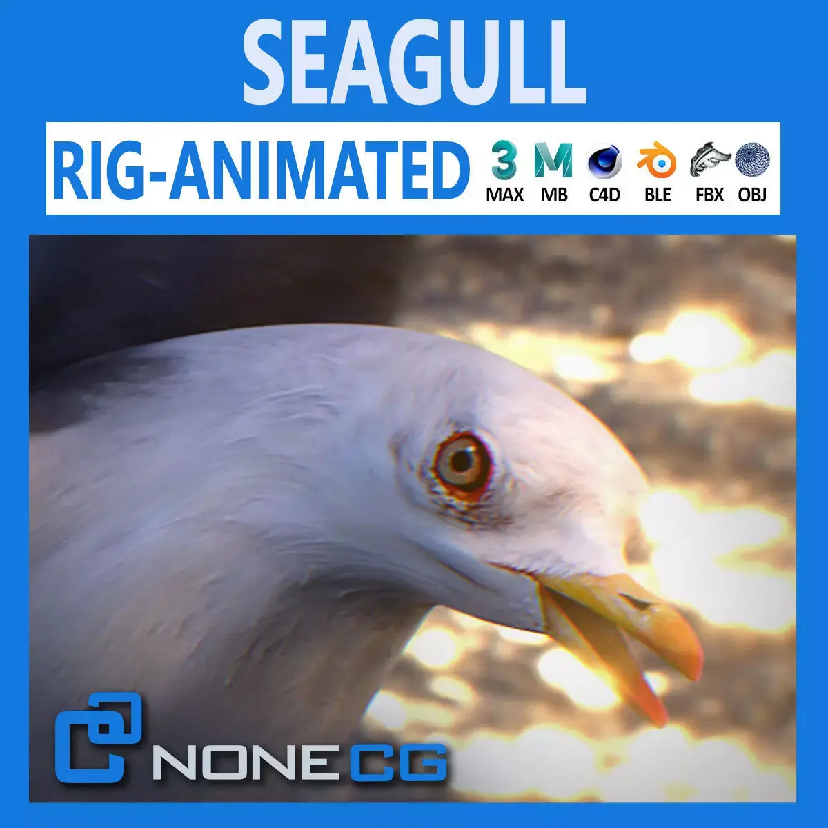 Animated Seagull Low-poly 3D model