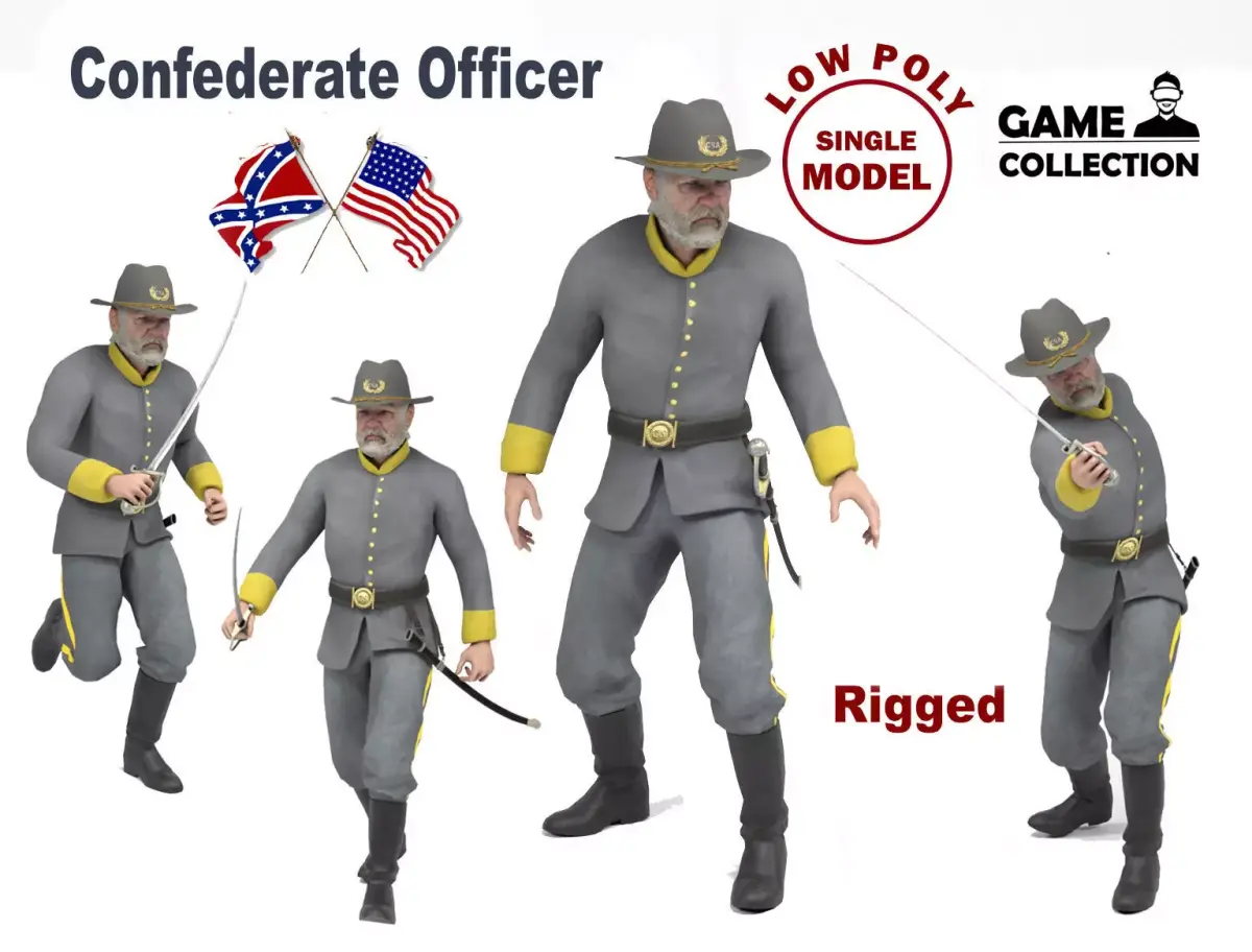 Confederate Officer Low-poly 3D model