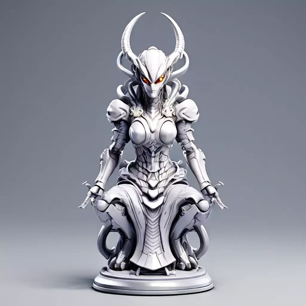 Scifi Seated Female Warrior Statue Low-poly 3D model