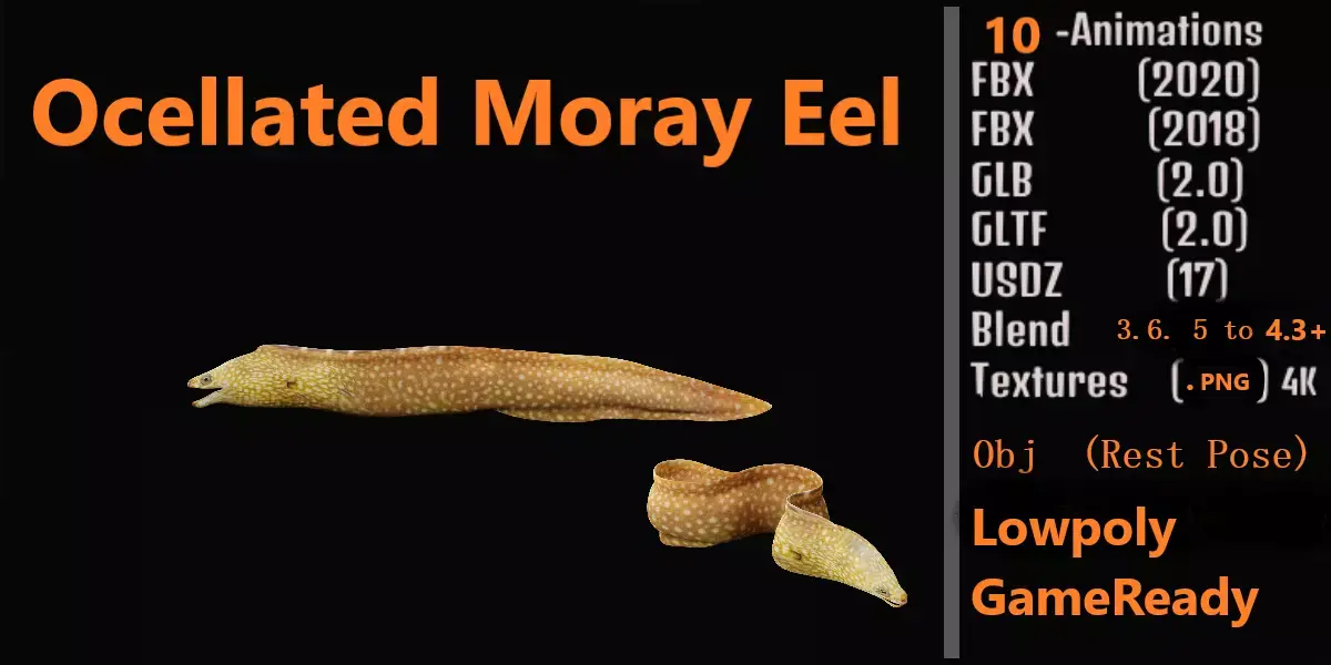 Ocellated Moray Eel Low-poly 3D model