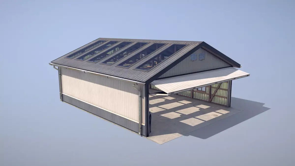 Airfield Hangar 12m Vr2 DARK Low-poly 3D model