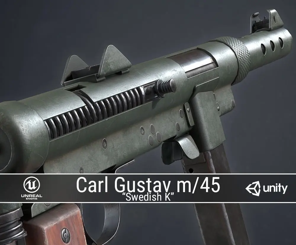 PBR Swedish K gun with wooden handle Low-poly 3D model