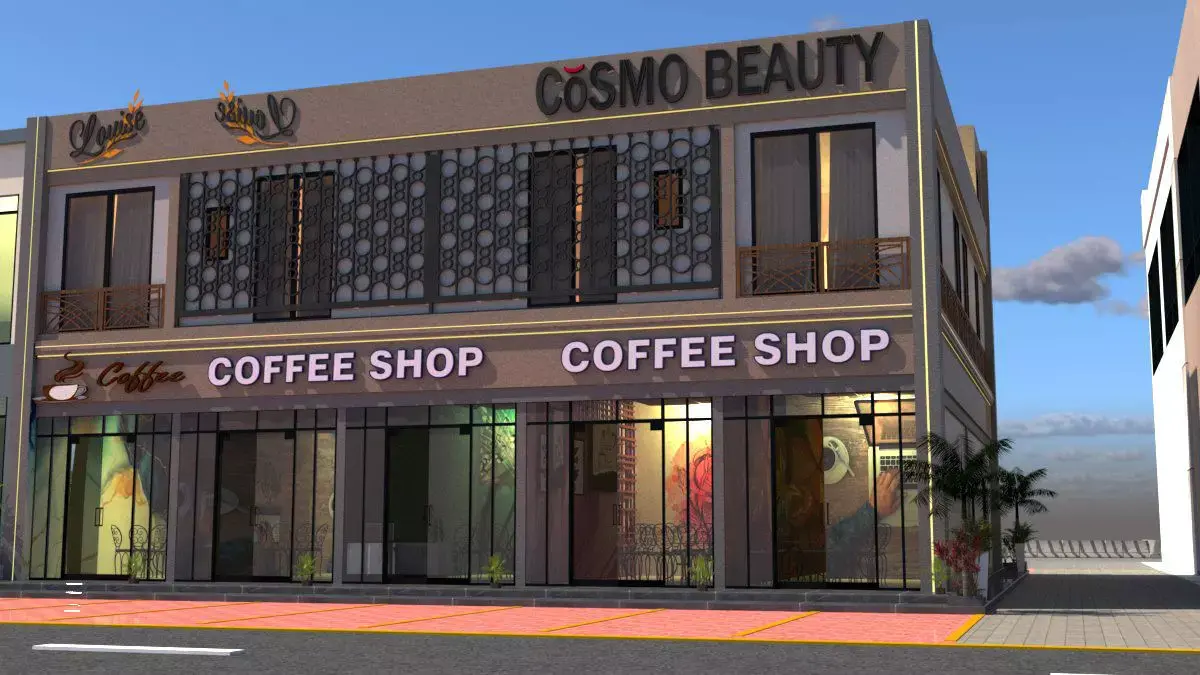 Coffee Shop and Beauty Store Commercial Building A13 3D model