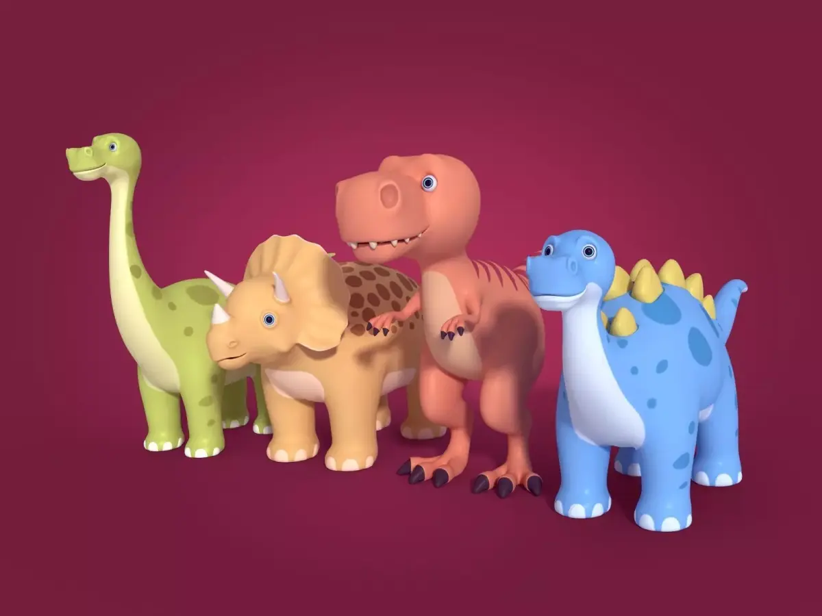 Cartoon Dinosaurs Pack Low-poly 3D model