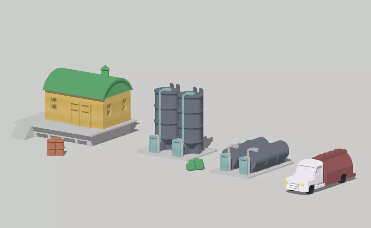 Industrial Small Fuel Tank Set by Outland Models Low-poly 3D model