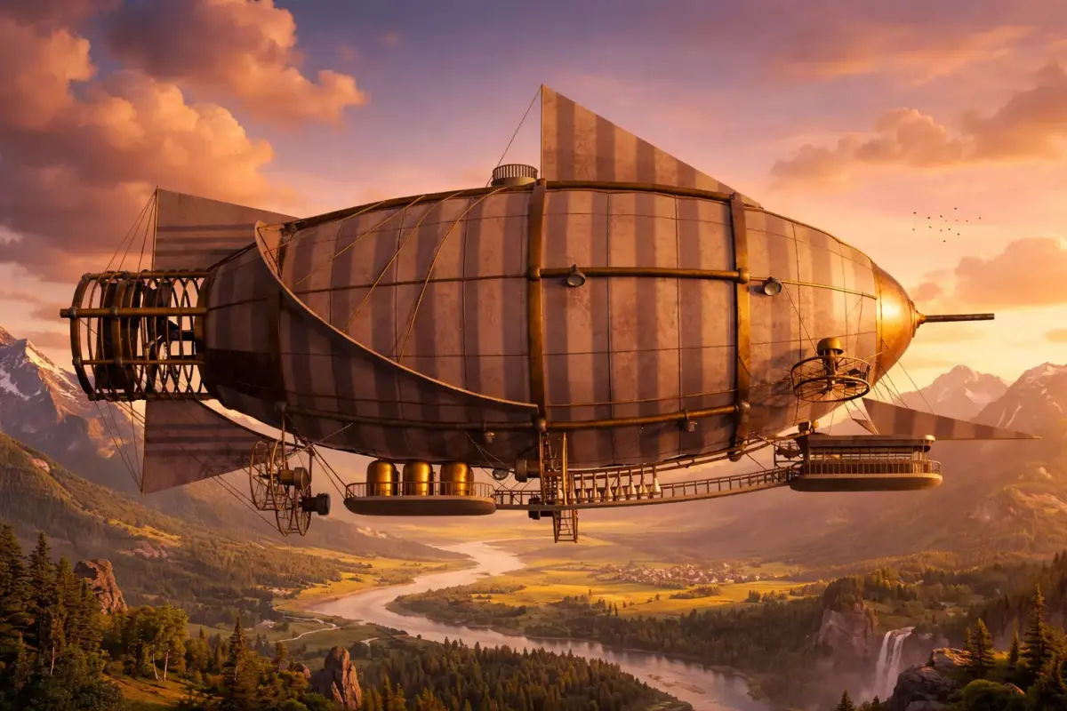 Vintage Steampunk Dirigible Airship Low-poly 3D model
