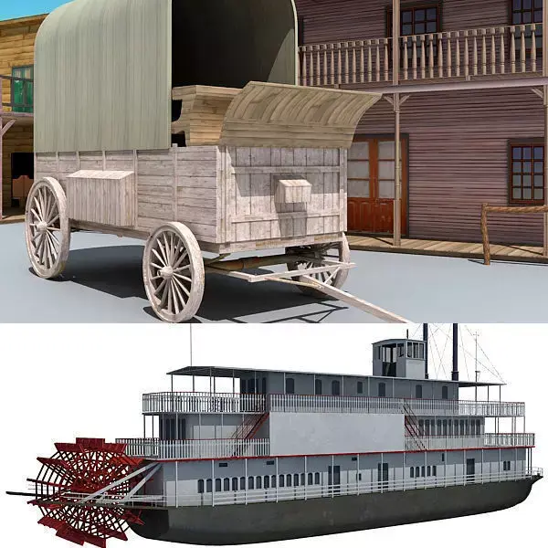 Western Town and Steam Boat 3D model