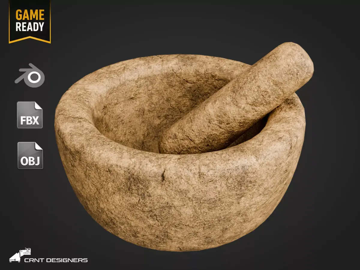 Ancient Stone Mortar And Pestle Low-poly 3D model