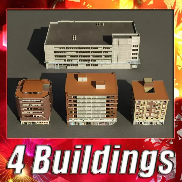Building Collection 1-4 Low-poly 3D model