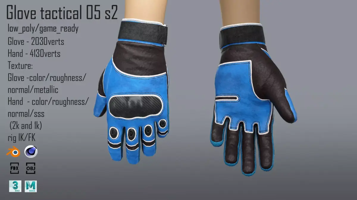 FPS hand glove tactical 05 s2 Low-poly 3D model