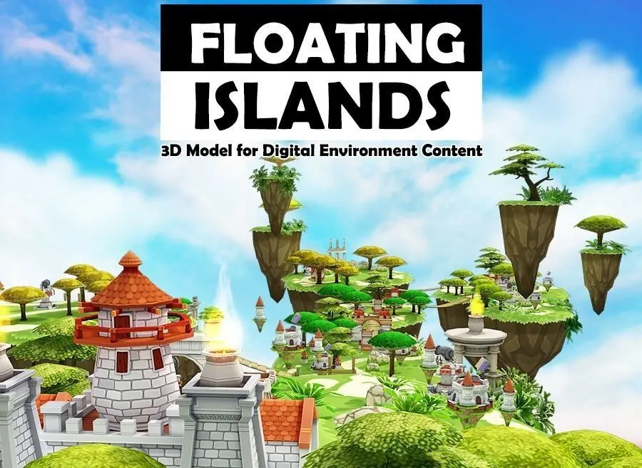Floating Islands Low-poly 3D model