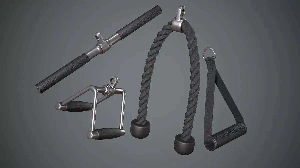 Gym Equipments Push Pull Handle Bar Cable Rope Low-poly 3D model